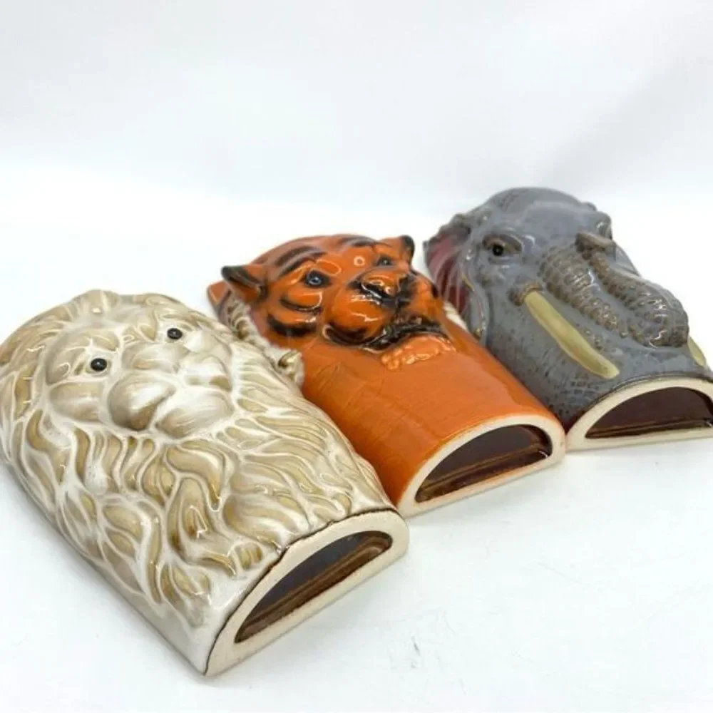 Safari Animals Tiger, Lion and Elephant Head Wall Pocket Vases